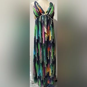 Maude Color Splash Long Maxi Dress/Gown Size S Deep-V Neckline NWT